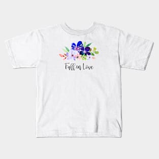 Fall in Love blue flowers design Kids T-Shirt